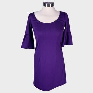 Ann Taylor LOFT Womens Size 0 Dress Purple Scoop Neck Bell Sleeve